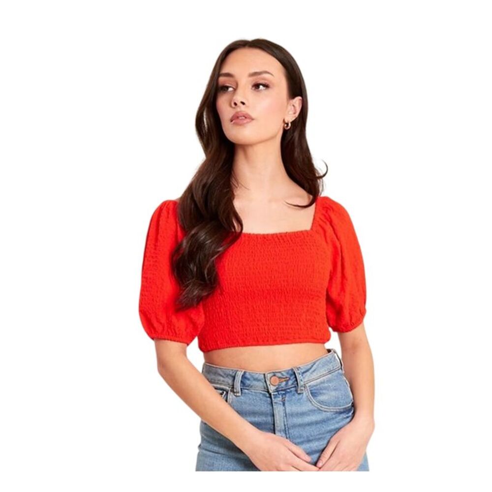 Be You Womens/Ladies Balloon Sleeve Crop Top / Red